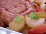 Receita Linguica assada com tomate, cebola e batata