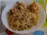 Receita Esparguete com ervilhas e frango