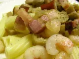 Receita Almoço preguiçoso - macarrão com bacon, cogumelos e miolo de camarão