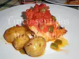 Receita Bacalhau no forno com tomate e pimento