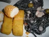 Receita Douradinhos de pescada acompanhados nero di sephia e miolo de camarão