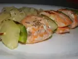 Receita Espetadas de salmão com pimento e ananás