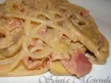 Receita Esparguete com molho de natas, bacon, fiambre e cogumelos