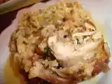 Receita Galeto recheado com miga no arroz com grão de bico
