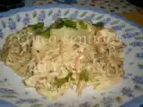 Receita Esparguete em molho carbonara com frango perfumado com coentros