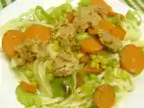 Receita Massa com alheira, cenoura, alho francês e milho