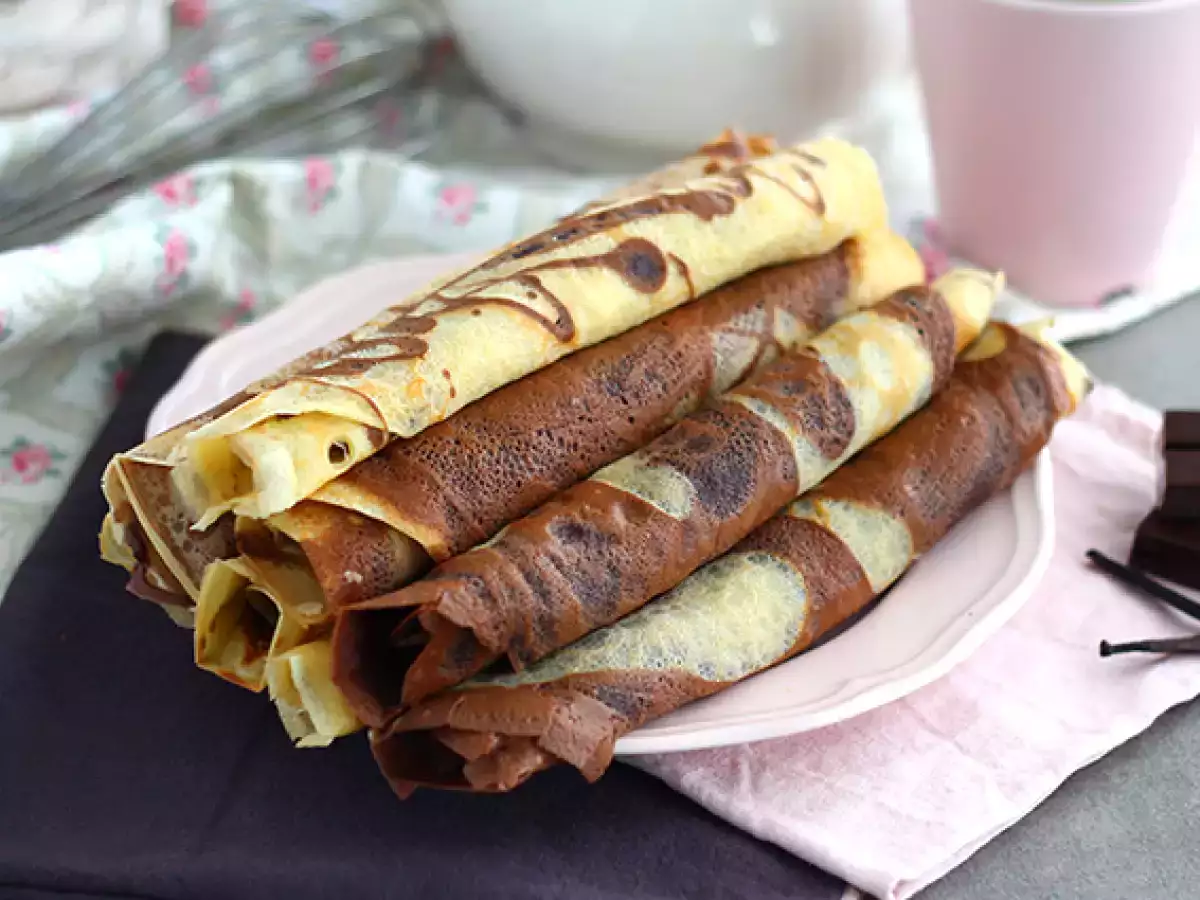 Receita Crepe mármore (crepe de chocolate e baunilha)