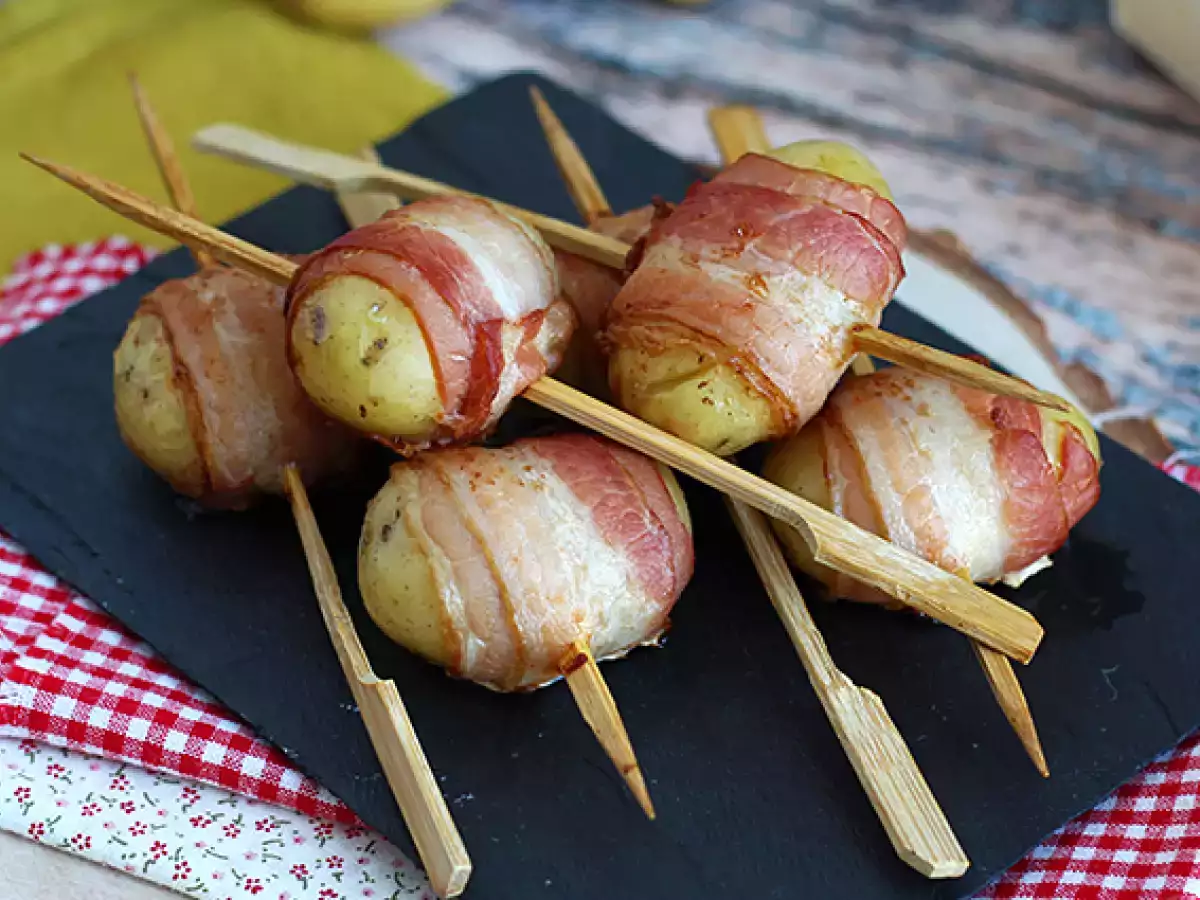 Receita Espetos de batata e bacon