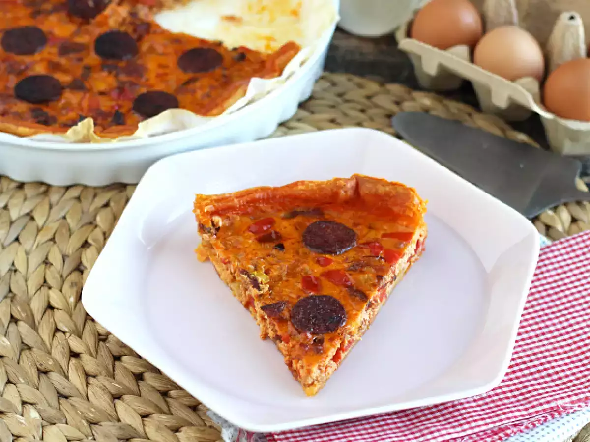 Receita Quiche de pimentos e chouriço