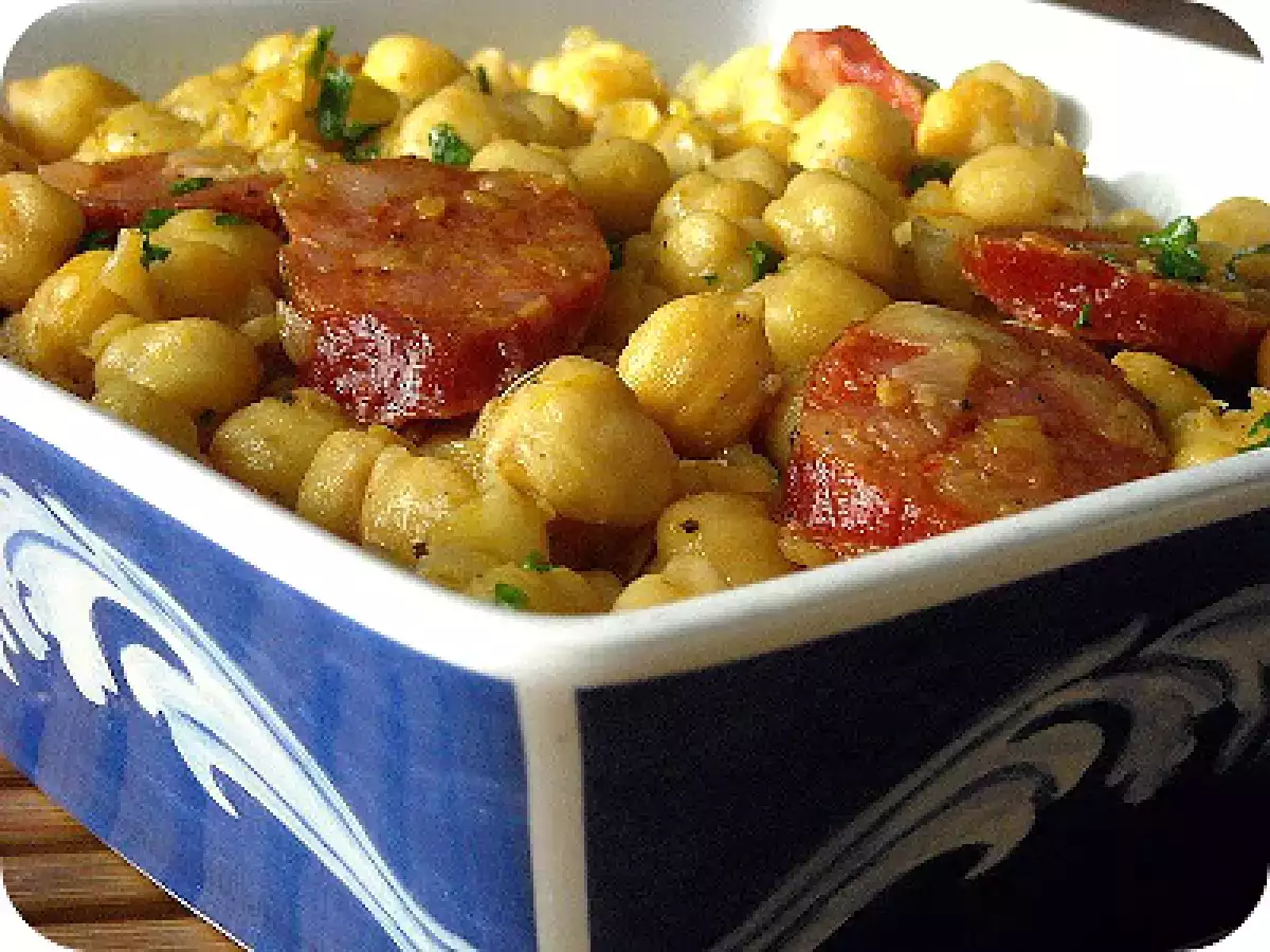 Receita Grão-de-bico com chouriço