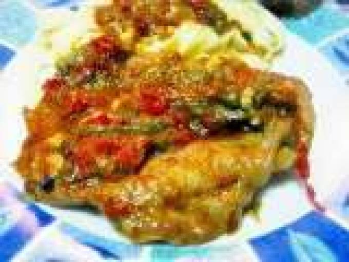 Febras na frigideira com pimentos
