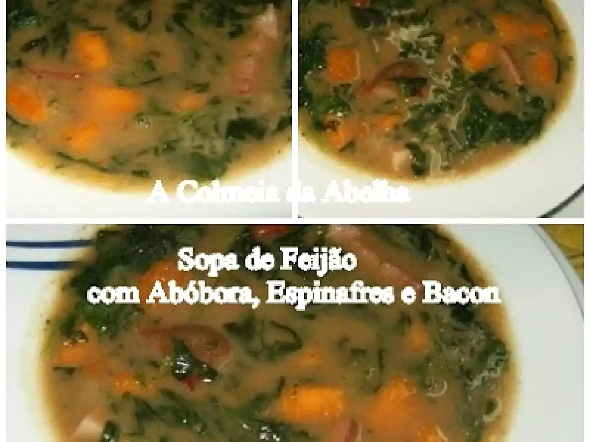Sopa de feijão com abóbora, espinafres e bacon à elvira`s
