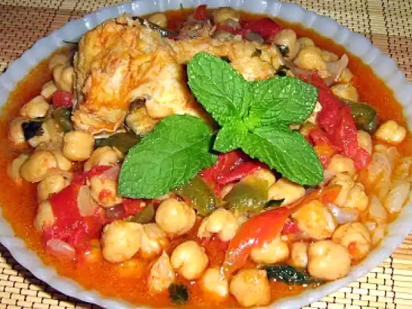 Receita Bacalhau guisado com grão