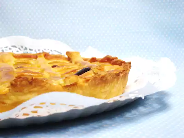 Receita Tarte de pêssego com chuva