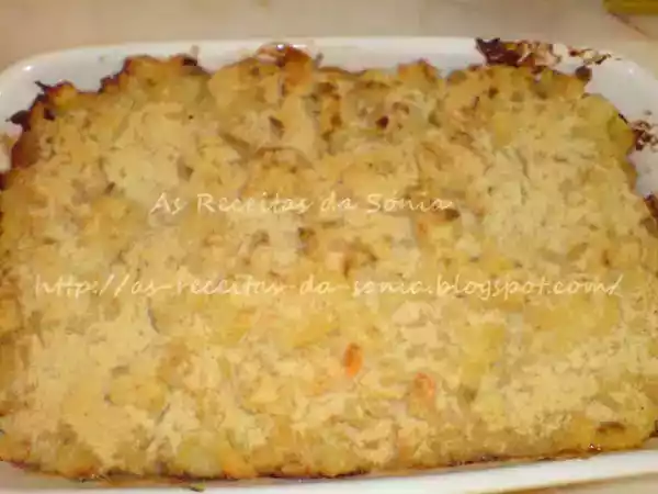 Receita Bacalhau com bechamel e camarão