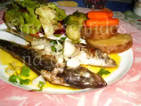 Receita Carapaus grelhados acompanhados com legumes