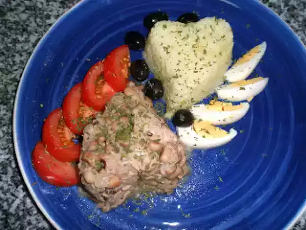 Receita Atum com feijão frade e arroz branco basmati