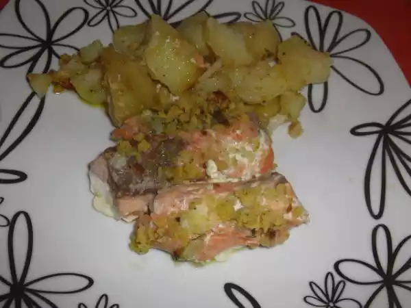 Receita Salmão no forno c/ crosta de broa de milho