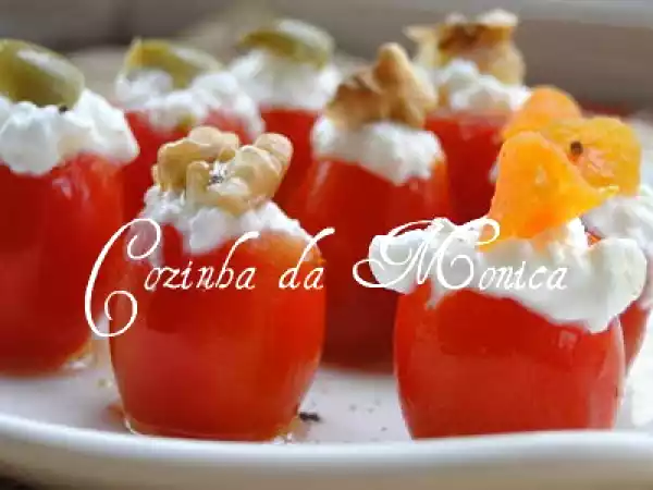 Receita Tomatinhos cereja com queijo cottage! entradinha light.