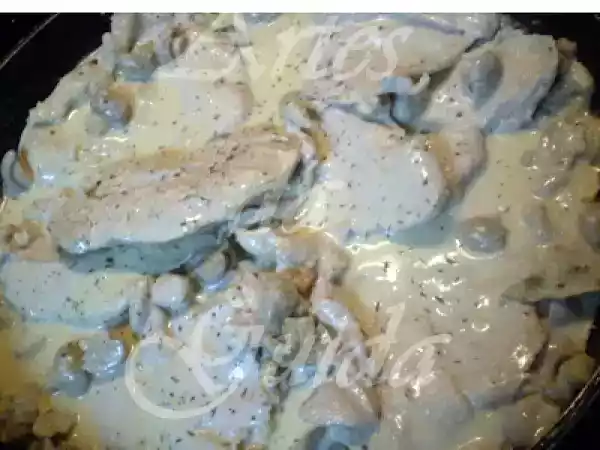 Receita Bifes de peru com natas de cogumelos porcine e tomilho