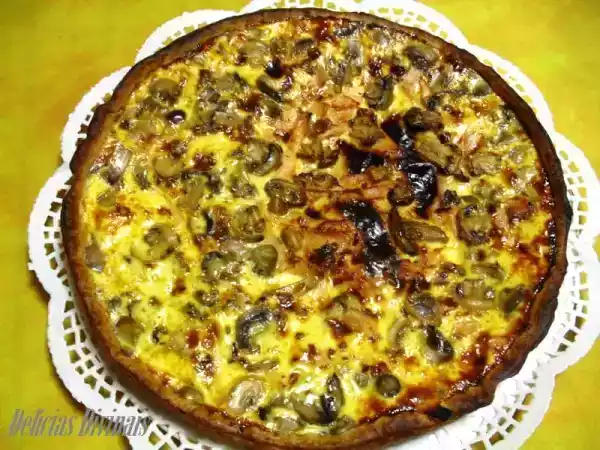 Receita Quiche de queijo e fiambre e cogumelos