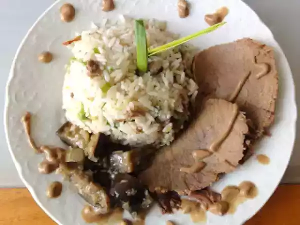 Receita Arroz especial com carne assada e beringela