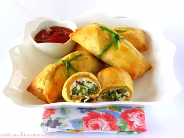 Receita Rolinho primavera com ricota, ervilhas e rúcula