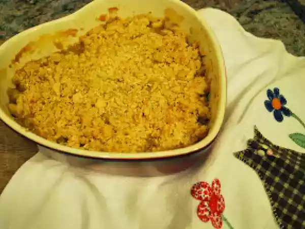 Receita Crumble com banana, maçã e chocolate branco