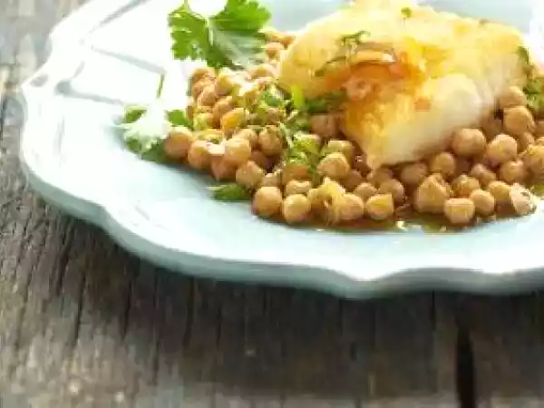 Receita Lombo de bacalhau com grão de bico