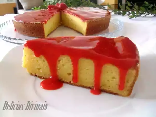 Receita Bolo de queijo e morango