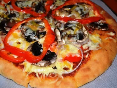 Receita Pizza de pimentos e cogumelos (vegetariana)