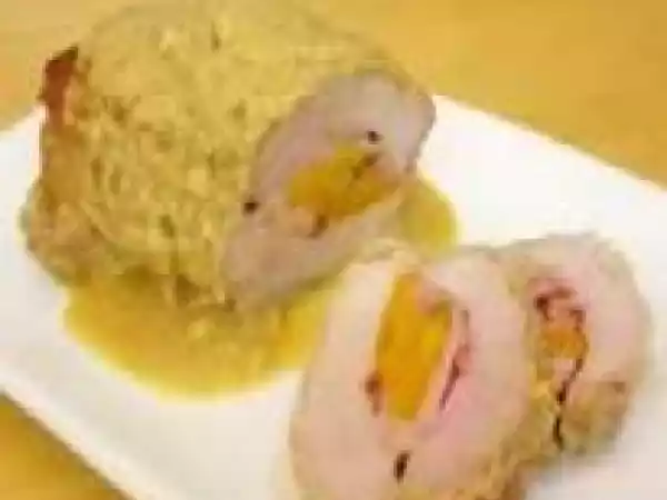 Receita Lombo de porco recheado com pêssego e cozido ao creme