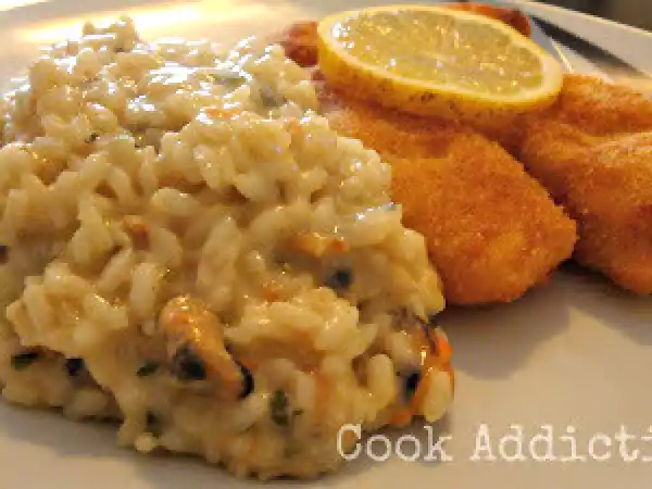 Receita Risotto de amêijoa e mexilhão com filetes de peixe gato