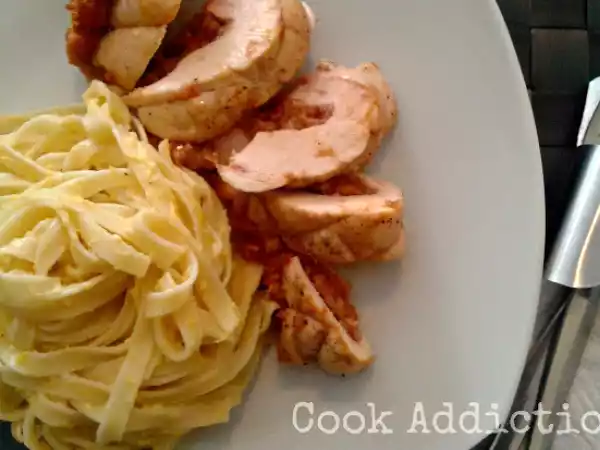 Receita Peito de frango com alheira e tagliatelle
