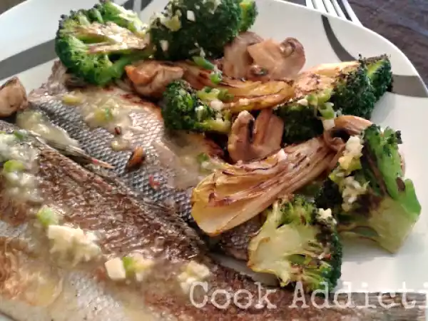 Receita Robalo e legumes grelhados com molho de manteiga e alho