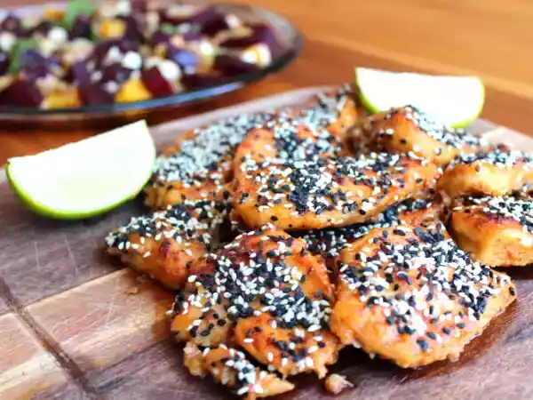 Receita Frango com laranja e gergelim