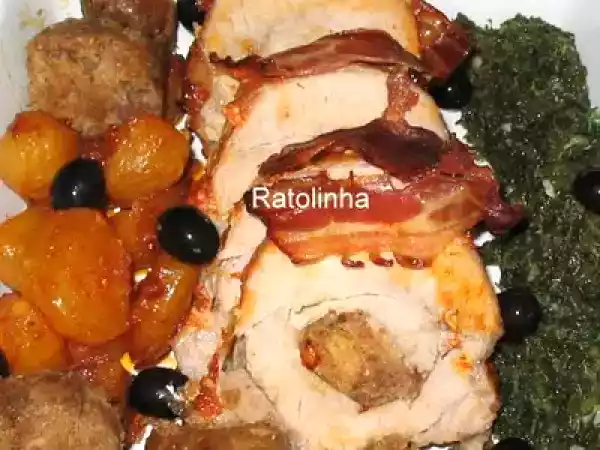 Receita Lombo de porco recheado com alheira