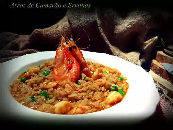 Receita Arroz de camarão e ervilhas