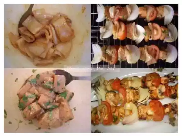 Receita Espetada de salmão e lulas