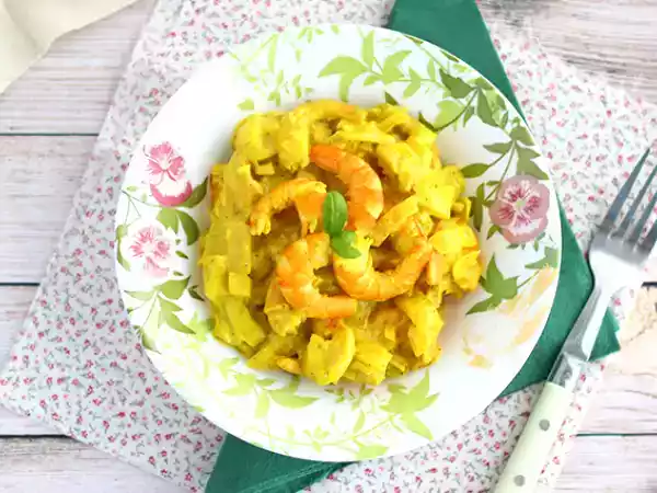 Receita Caril de camarão com leite de coco