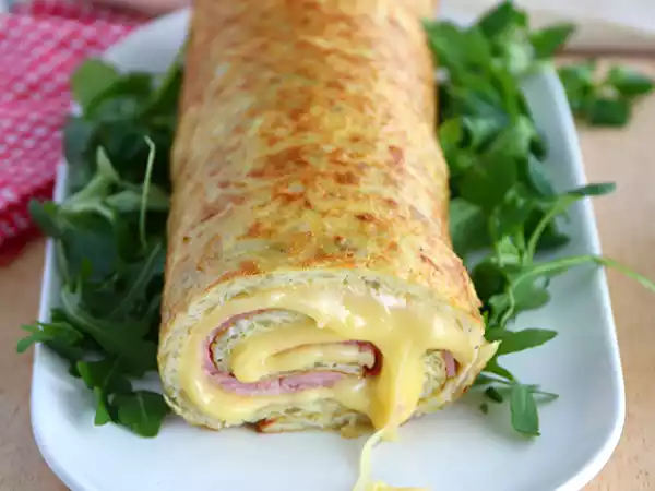 Receita Rocambole salgado (de queijo raclette, presunto e batatas)