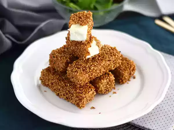 Receita Queijo feta frito com sésamo (gergelim)