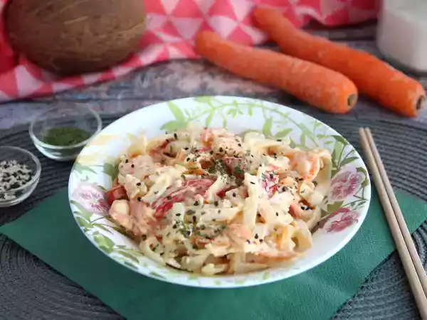 Receita Thai pasta (macarrão ao creme de coco com camarão e legumes)
