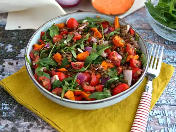 Receita Salada de lentilhas e batata doce
