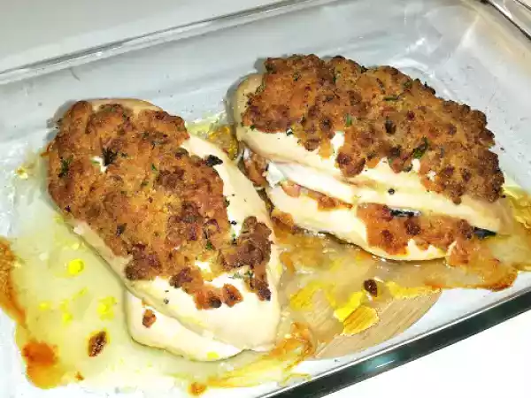 Receita Peito de frango recheado e em crosta de alheira