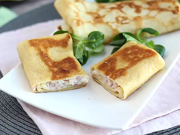 Receita Crepe salgado recheado com béchamel, queijo e presunto