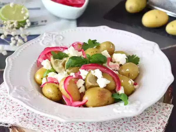 Receita Batata bolinha no papelote temperada com limão e queijo feta