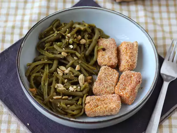 Receita Nuggets de tofu crocantes e feijão verde (vagens) na air fryer