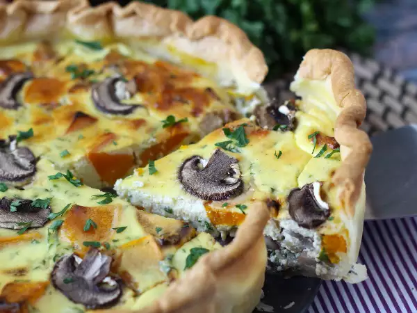 Receita Quiche vegetariano de cogumelos e abóbora