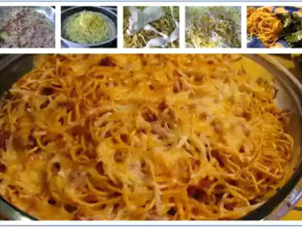 Receita Esparguete com carne gratinado